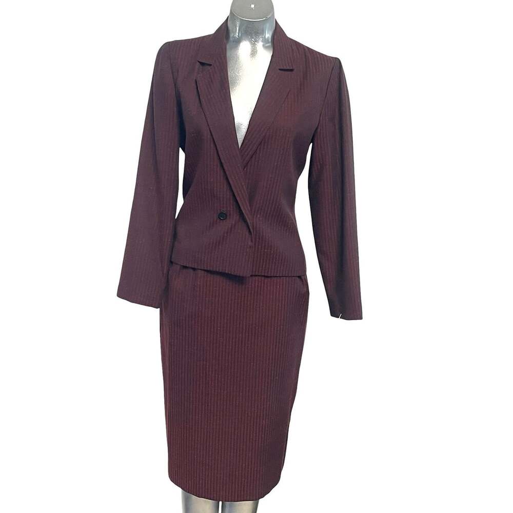 Baronesa Burgundy Pinstripe Skirt Suit Set - Picture 2 of 13